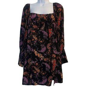 Forever 21 Black Floral Paisley‎ Square Neck Puff Sleeve Mini Dress Size S